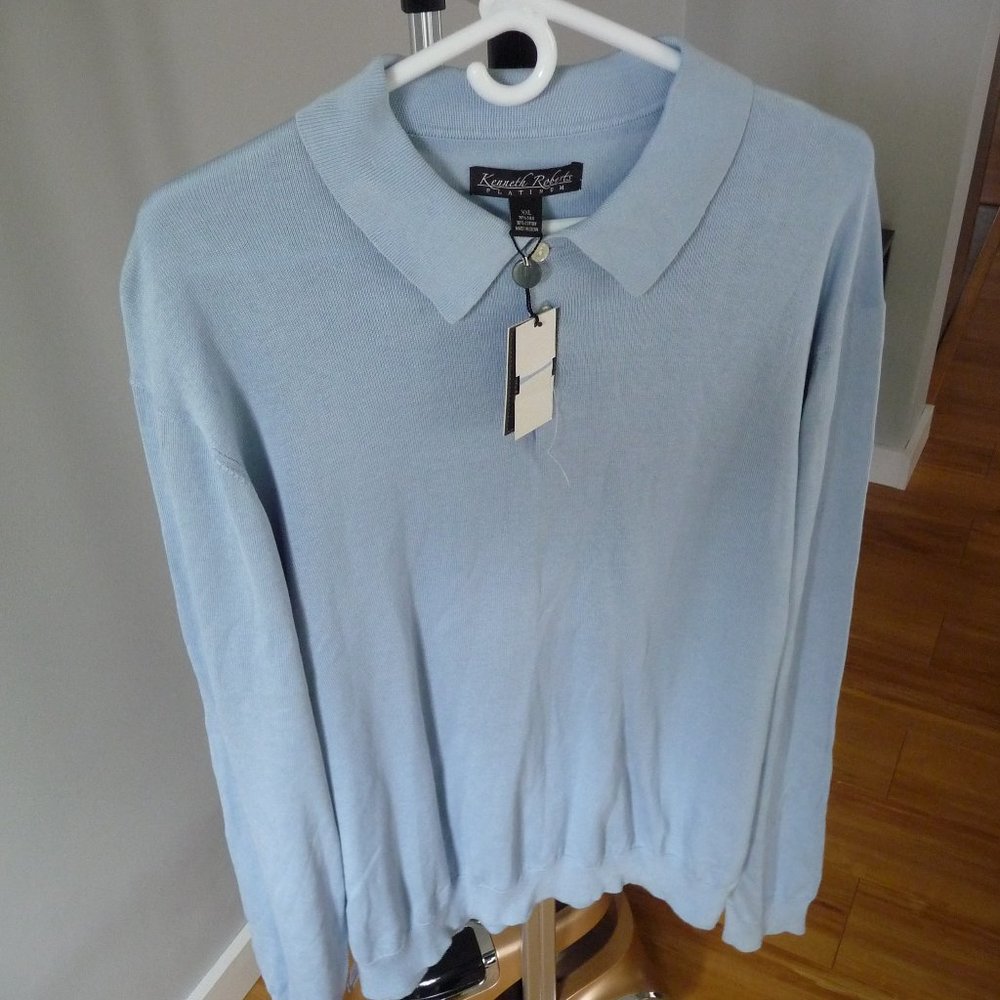 KENNETH ROBERTS PLATINUM NEW men's silk blend  light blue polo shirt size XXL